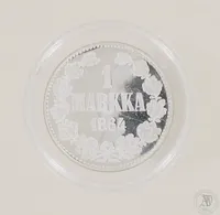 Muistomitali 1 markka 1864, vuodelta 2003, 925, paino 14,3g