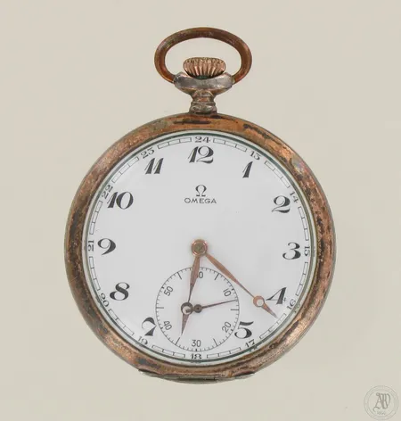 Hopeinen taskukello Omega, 15 kivinen, 14772308, 434, 800br 72,3g (koneisto jumissa)