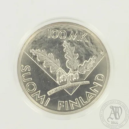 Juhlaraha, 100 Markkaa, YK 50-vuotta, 1945-1995, 925br, sealed, paino 28,2g 
