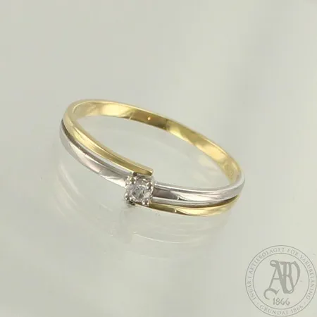 Timanttisormus 1xn.0.05ct, koko 18¾, 585 kelta- ja valkokulta, paino 1,8g 