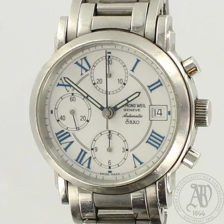 Teräsrannekello Raymond Weil Geneve, automaatti, Saxo 7720, pientä käytön jälkeä, taulun Ø 37mm, rannekeen pituus 190mm