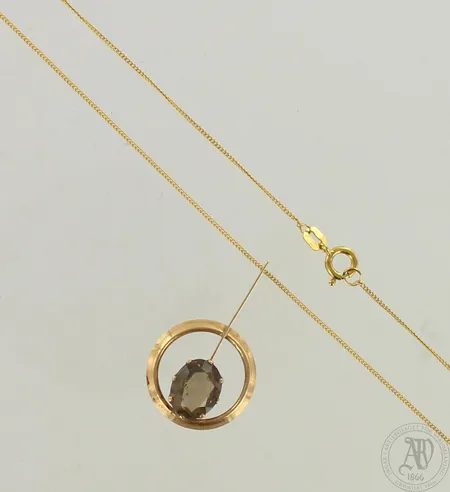 Savukvartsikaulakoru, riipuksen korkeus 30mm, ketjun pituus 41,5cm, 585, paino 2,3g 