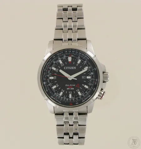 Teräsrannekello Citizen Eco-Drive GMT WR200, GN-4W-S, quartz, hyvin pieniä käytön jälkiä, taulun Ø45mm, rannekkeen pituus 190mm