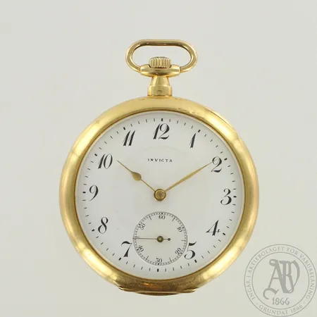 Kultataskukello Invicta, Chronometre, pientä käytön jälkeä, koneiston sarjanumero 1845186, Ø 51mm, välikuori kultaa, 750br, paino 79,5g 
