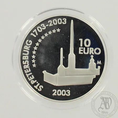 Juhlaraha Carl Gustaf Emil Mannerheim, nimellisarvo 10euroa, vuodelta 2003, todistus, 925br, paino 27,6g 