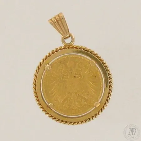 Rahariipus, korkeus 38mm, 20 corona Itävalta 1893, kehys 750, kolikko 900, paino 11,0g