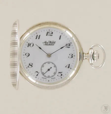 Hopeinen taskukello Aero Watch Neuchatel, kaiverrettu, manuaali, 925br, paino 79,1g