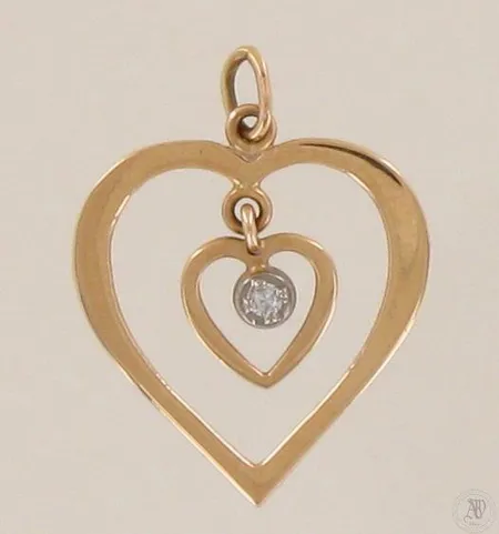 Sydän-riipus timantilla 1xn.0.02ct, korkeus 22mm, 585, paino 1,0g