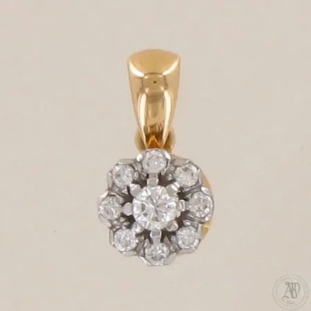 Timanttiriipus 1xn.0.13ct 8xn.0.02ct, korkeus 15mm, 750 kelta- ja valkokulta, paino 1,9g