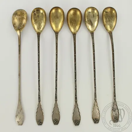 Kuusi Cocktail-lusikkaa, kaiverrettuja, pituus 170mm, 813, paino 74,0g 