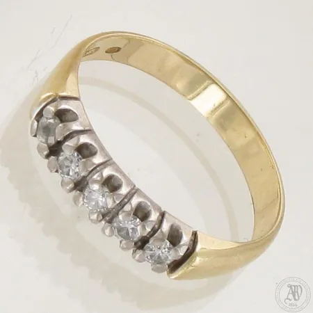 Timanttisormus, 6xn.0.06ct, yksi kivi viallinen, koko 19, 585, paino 3,6g