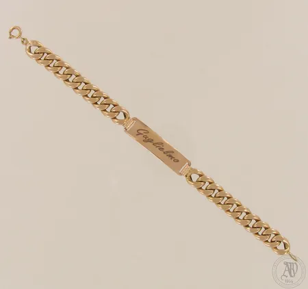 Laattapanssariranneketju, pituus 190mm, kaiverrettu ja käytön jälkiä, 750, paino 15,9g
