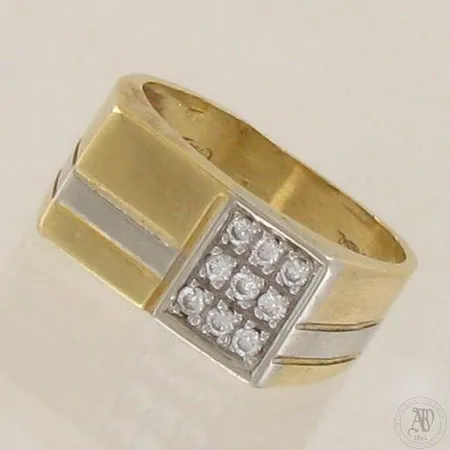 Timanttikantasormus 9xn.0.02ct, koko 17¾, 750 kelta- ja valkokulta, paino 6,6g