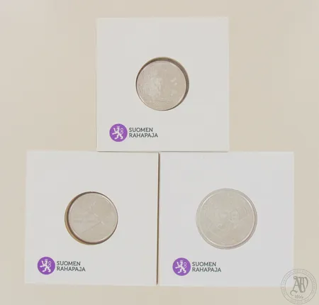 Kolme juhlarahaa nimellisarvo 30 euroa, Suomi 2018, proof, Barokki ja rokokoo, Topelius 200 vuotta ja Saamelaiskulttuuri, 500-925, paino 30,0g  