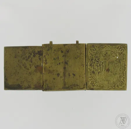 Matka-ikoni, triptyykki, korkeus 70mm, leveys 184mm, 1800-luku, messinkiä