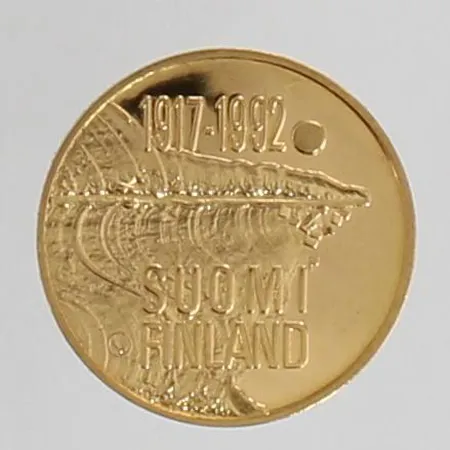 Kultaraha Suomi 1992, nimellisarvo 1000mk, Itsenäinen Suomi 75 vuotta, 900, paino 9,0g