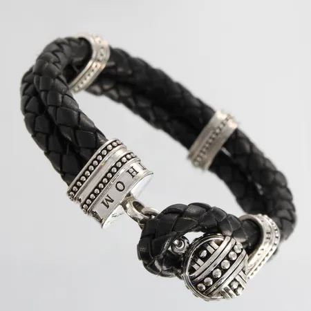 Rannekoru hopea ja nahka, Thomas Sabo, pituus 205mm, 925br, paino 26,8g