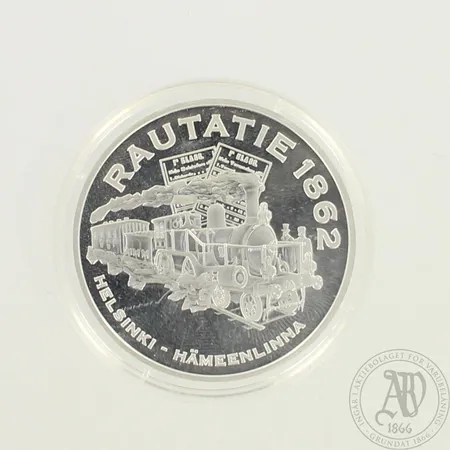 Juhlaraha, rautatie 1862, Helsinki - Hämeenlinna, 925, paino 27g, sertifikaatti