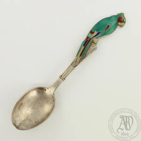 Emalikoristeltu lusikka, emali lohjennut, käytön jälkiä, Venäläiset leimat, pituus 140mm, 916br, paino 29,5g, 