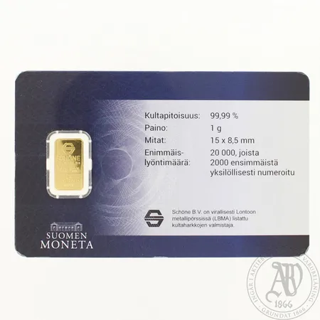 Kultaharkko Moneta, 999, paino 1,0g