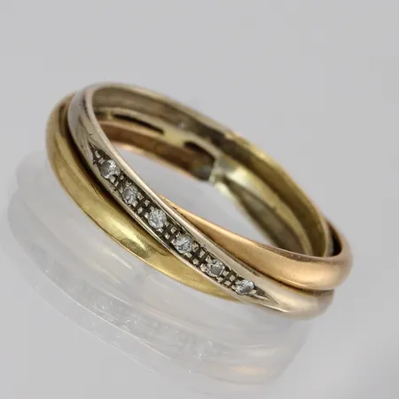 Timanttisormus 6xn0.01ct, käytön jälkiä, koko 16¼, 750 kelta- ja valkokultaa, paino 3,0g