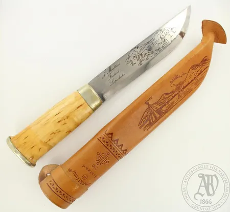 Puukko Martini, Lapinleuku, pituus 270mm, ruostumaton kromiteräs, nahkatupessa kirjoitusta