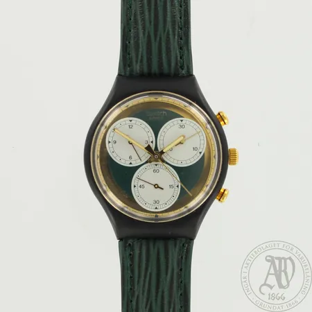 Teräs-muovirannekello Swatch Swiss, Quartz, taulun Ø 37mm, nahkaranneke
