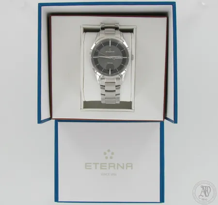Teräsrannekello Eterna Artena, quartz, E2525-41-50-0274, takakannessa kaiverrus, hihnan pituus 200mm, taulun Ø 40mm, käyttämätön, vuodelta 2018, paperit Kultakeskus, laatikko
