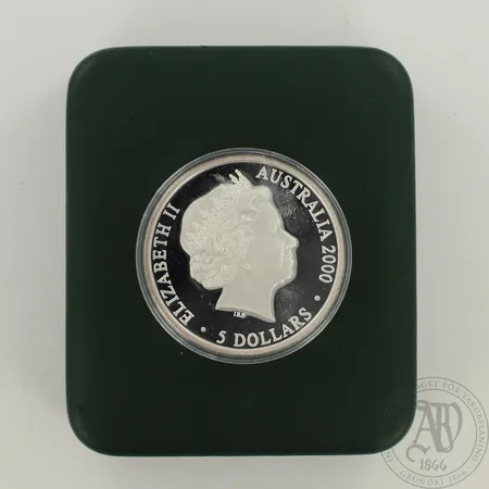 Hopeajuhlaraha, Sydney 2000 olympialaiset, Elizabeth II, 5 dollaria, laatikko, 999, painon 31,6g 