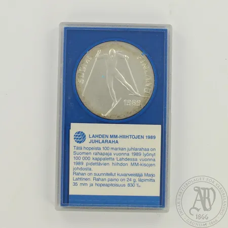 Juhlaraha, Lahden MM-hiihdot 1989, nimellisarvo 100mk, 830, paino 24,0g 