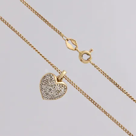 Panssarikaulaketju ja timanttiriipus 19xn0.005-0.01ct, ketjun pituus 49cm, riipuksen korkeus 15mm, 585, paino 4,3g