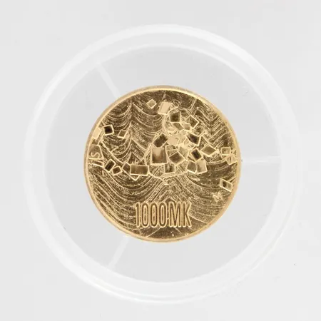 Kultaraha Suomi 1992, nimellisarvo 1000mk, Itsenäinen Suomi 75 vuotta, laatikko, todistus, 900, 9,0g