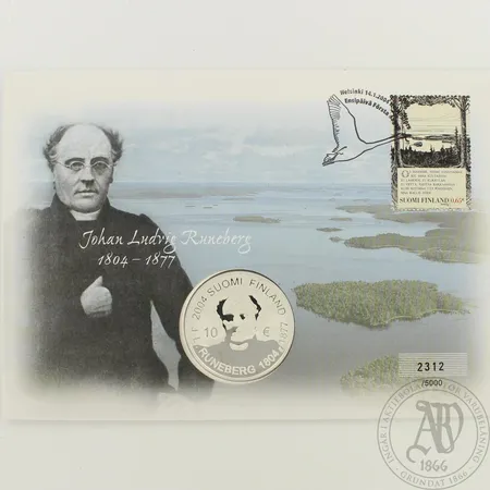Juhlaraha, 2004, Johan Ludvig Runebergin (1804 - 1877) syntymän 200-vuotisjuhlan kunniaksi, 10euroa, 925, paino 27,4g