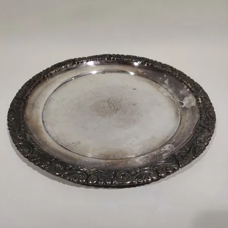 Tarjotin, Ø 295mm, kaiverrettu, alpakkaa