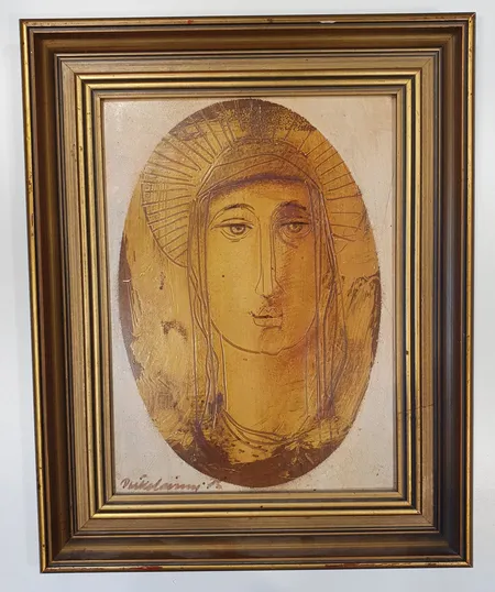 Taulu, Martti Poikolainen "Omatunto" vuodelta 1975, mitat 20x27xm, kehyksissä kulumaa Lähetetään postipakettina.