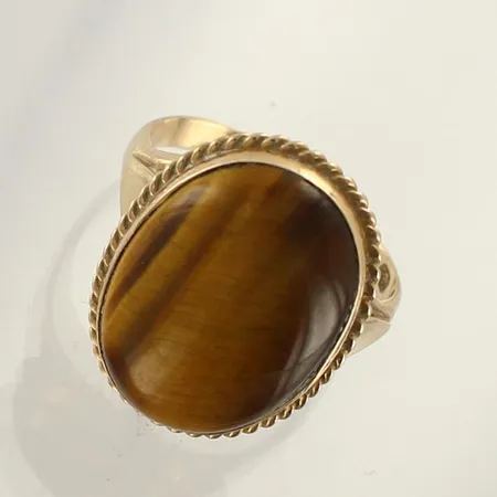 Tiikerinsilmäsormus, runko vääntynyt, koko 17¼, 585br, paino 5,0g