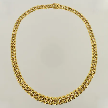 Panssarikaulaketju leveys 6,6mm-7,4mm, paksuus 3,7mm-6,8mm, pituus 45cm, 585, paino 73,2g 
