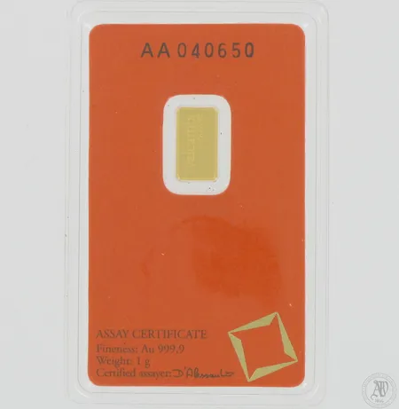Kultaharkko Valcambi, AA 040650, 999, paino 1,0g.