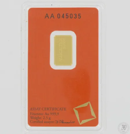Kultaharkko Valcambi, AA 045035, 999, paino 2,5g.