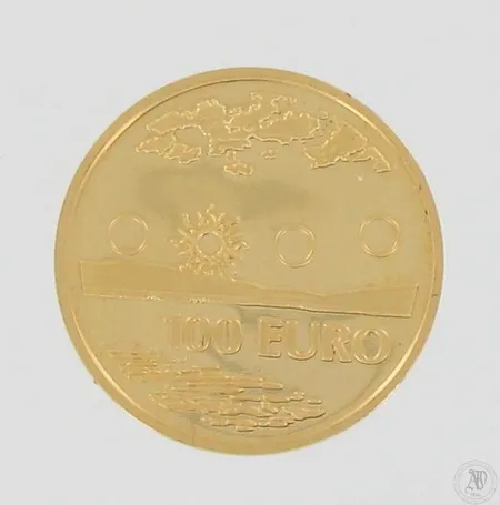 Kultaraha, Keskiyön Aurinko, 2002, nimellisarvo 100euroa, 900, paino 8,6g