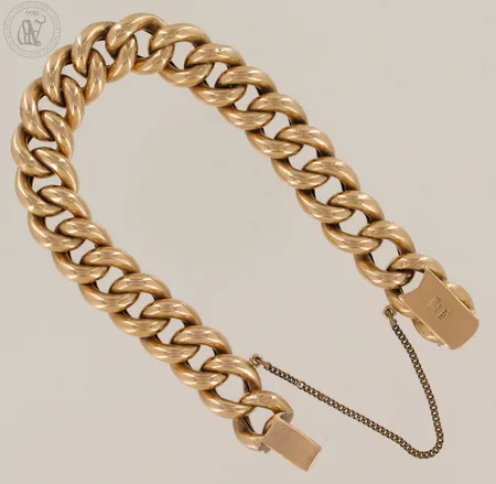 Panssariranneketju, ontto, käytön jälkiä, pituus 180mm, leveys 13mm, 750br, varmuuslenkki metallia, paino 21,2g