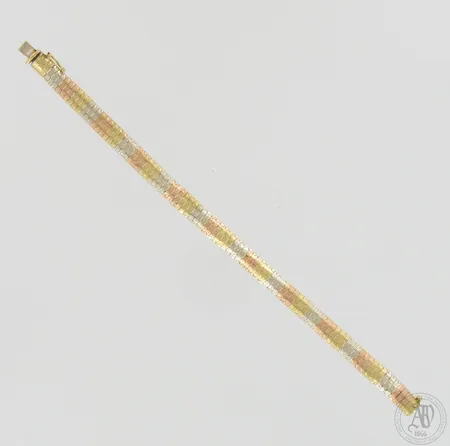 Rannekoru, pituus 190mm, 750 kelta-, puna- ja valkokulta, paino   Paino: 19 g