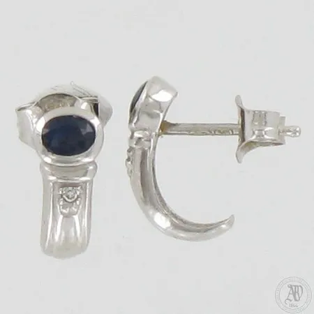Sinisafiirikorvakorut timanteilla 2xn.0.005ct, korkeus ja leveys 12mm ja 5mm, 585br valkokulta, paino 2,1g 