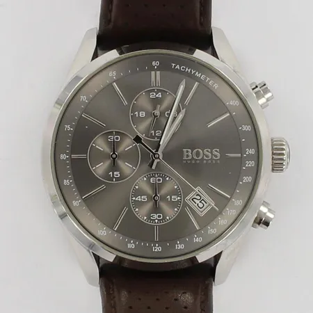 Teräsrannekello Hugo Boss, 1513476 Grand Prix, Chronograph, quartz, taulun Ø 44mm, nahkaranneke, laatikko