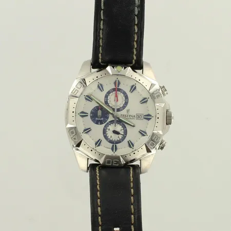 Teräsrannekello Festina chronograph f16286, nahkaranneke, quartz, Ø 44mm