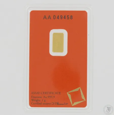 Kultaharkko Valcambi, AA 049458, 999, paino 1,0g