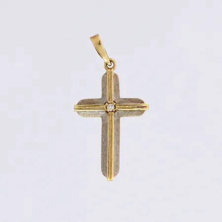 Ristiriipus timantilla 1xn.0.02ct, korkeus 31mm, 585 kelta- ja valkokulta, paino 1,1g