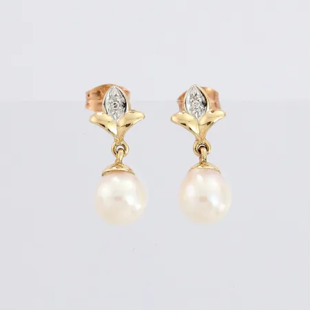 Helmikorvakorut timanteilla 2xn.0.005ct, korkeus 18mm, 585br, paino 2,1g