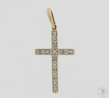 Timanttiristiriipus 1xn.0.01ct 10xn.0.005ct, korkeus 28mm, 585 kelta- ja valkokulta, paino 0,7g
