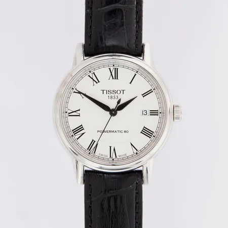 Teräsrannekello, Tissot T Classic, Powermatic 80, automaatti, ref.T085407A, taulun Ø 40mm, nahkaranneke, rannekkeessa käytön jälkiä Lähetetään postipakettina.
